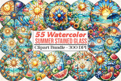Round Stained Glass Summer Clipart Bundle 45 - CraftNest - Digital Crafting and Art