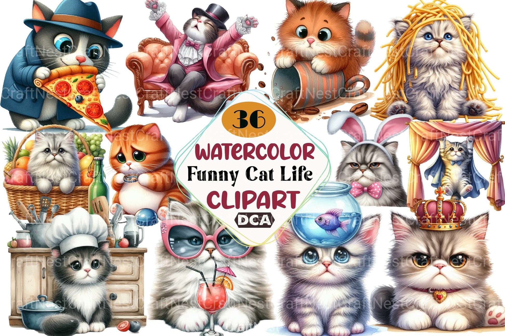 Funny Cat Life Clipart Bundle - CraftNest - Digital Crafting and Art