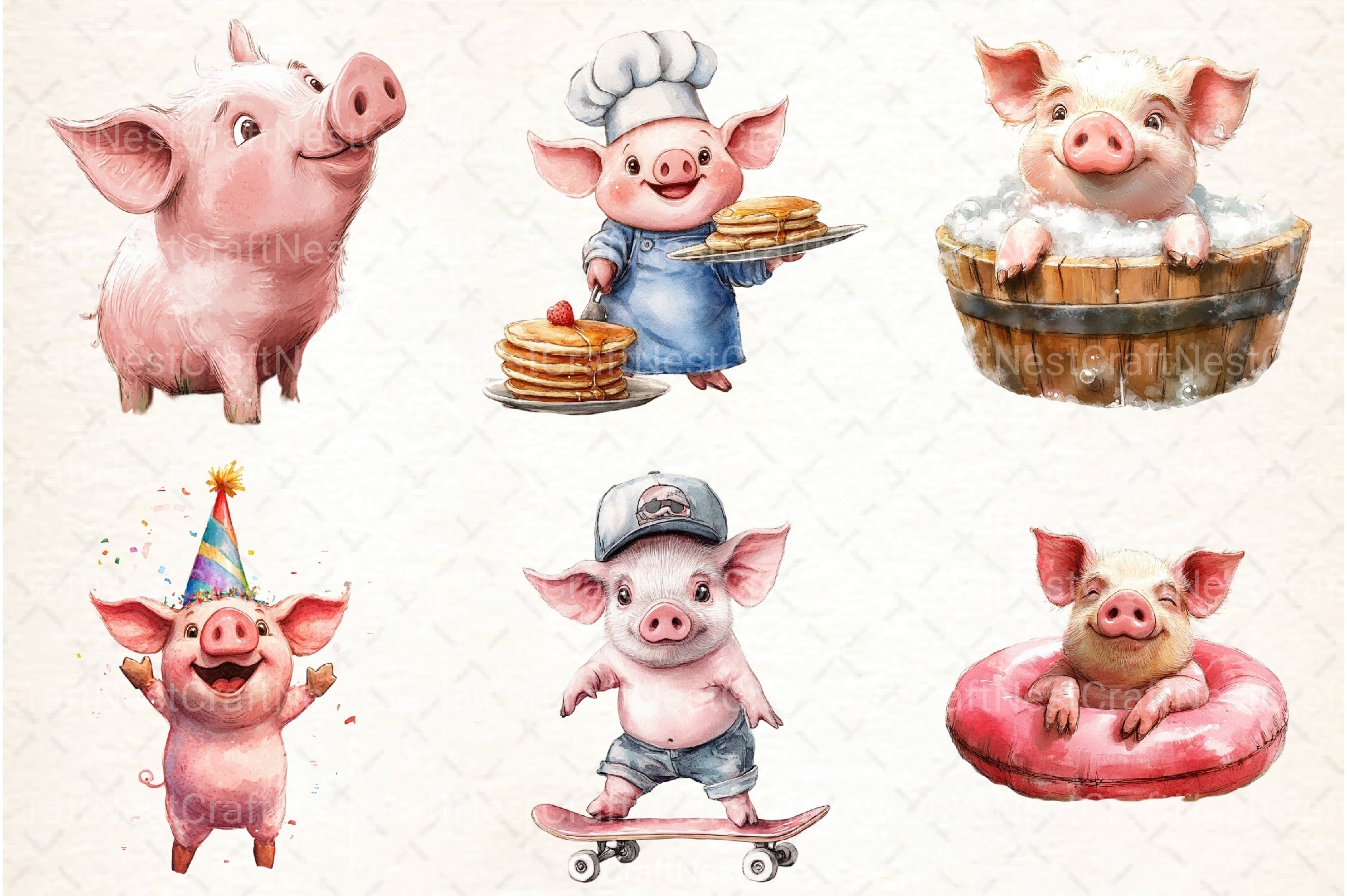 Funny Pink Pig Clipart Bundle - CraftNest - Digital Crafting and Art