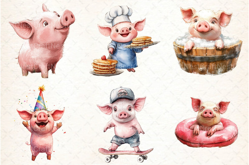 Funny Pink Pig Clipart Bundle - CraftNest - Digital Crafting and Art