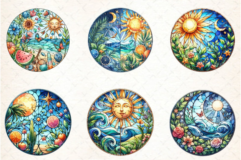 Round Stained Glass Summer Clipart Bundle 45 - CraftNest - Digital Crafting and Art