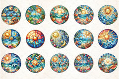 Round Stained Glass Summer Clipart Bundle 45 - CraftNest - Digital Crafting and Art