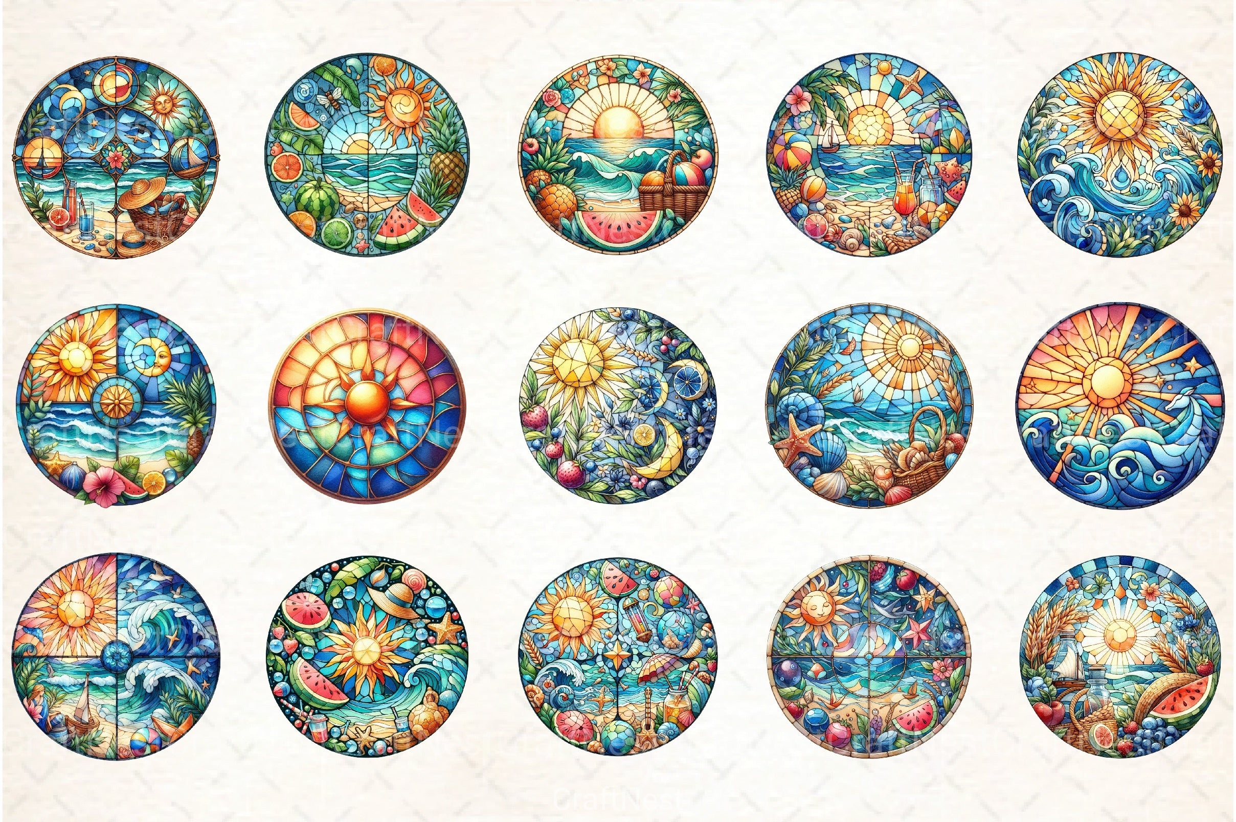 Round Stained Glass Summer Clipart Bundle 45 - CraftNest - Digital Crafting and Art