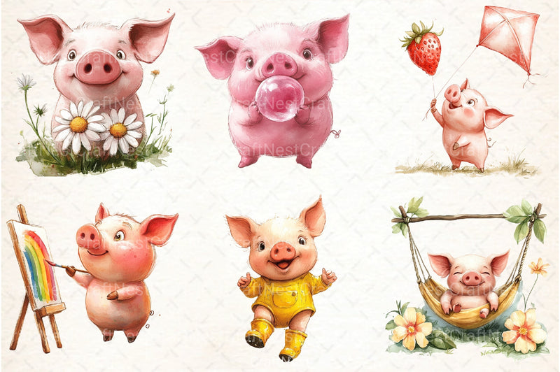 Funny Pink Pig Clipart Bundle - CraftNest - Digital Crafting and Art