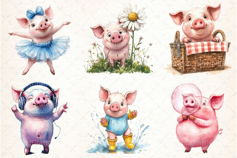 Funny Pink Pig Clipart Bundle - CraftNest - Digital Crafting and Art