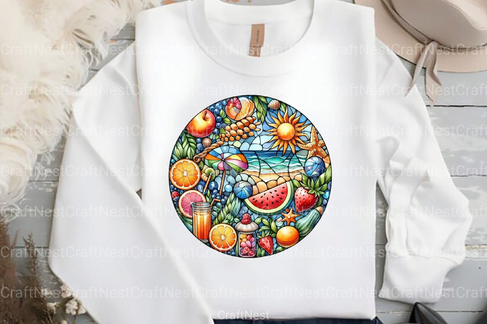 Round Stained Glass Summer Clipart Bundle 45 - CraftNest - Digital Crafting and Art