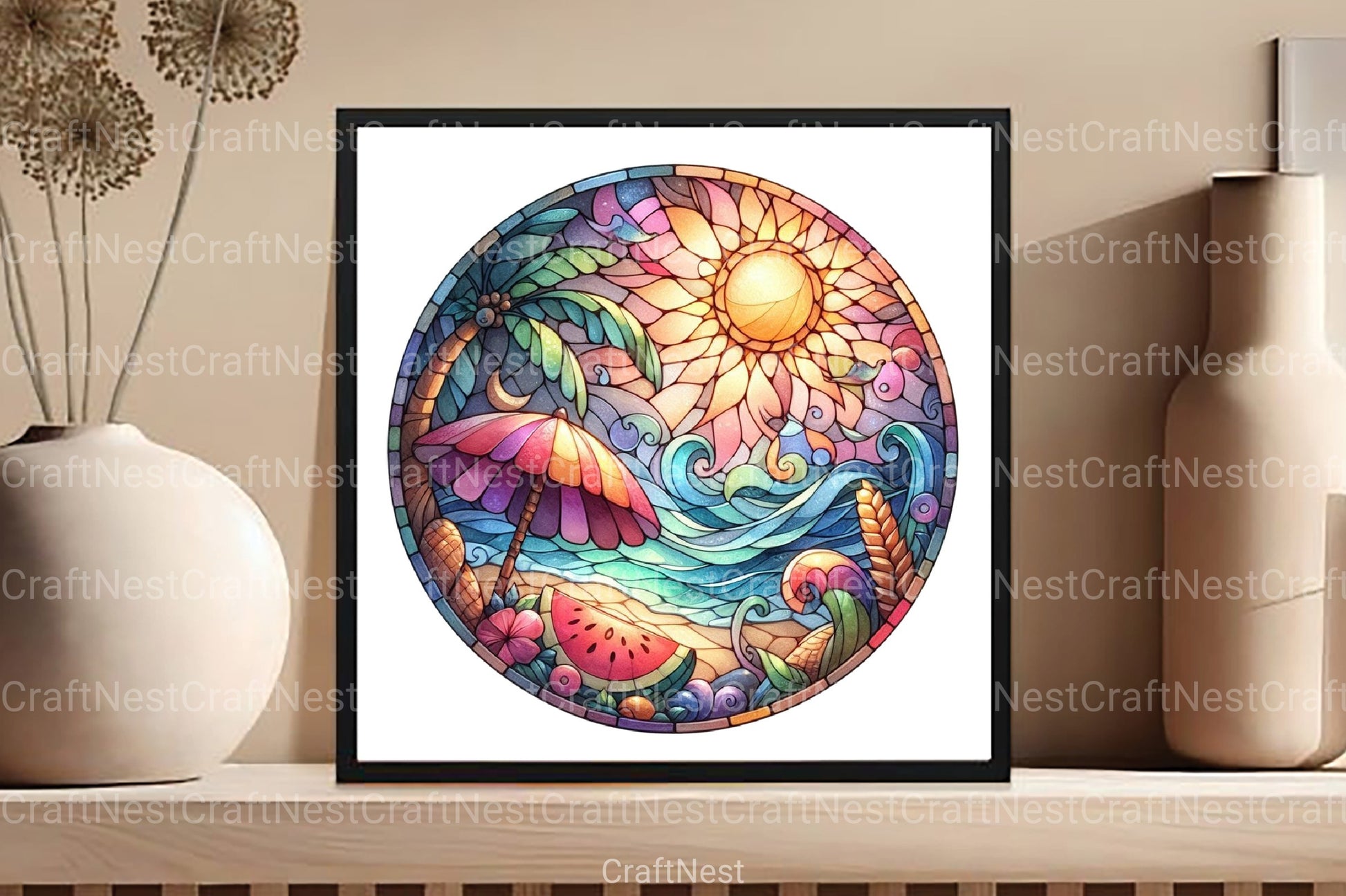 Round Stained Glass Summer Clipart Bundle 45 - CraftNest - Digital Crafting and Art