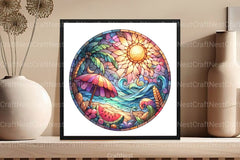 Round Stained Glass Summer Clipart Bundle 45 - CraftNest - Digital Crafting and Art
