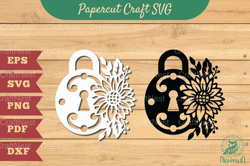 Padlock with Flower Papercut SVG Bundle - CraftNest - Digital Crafting and Art