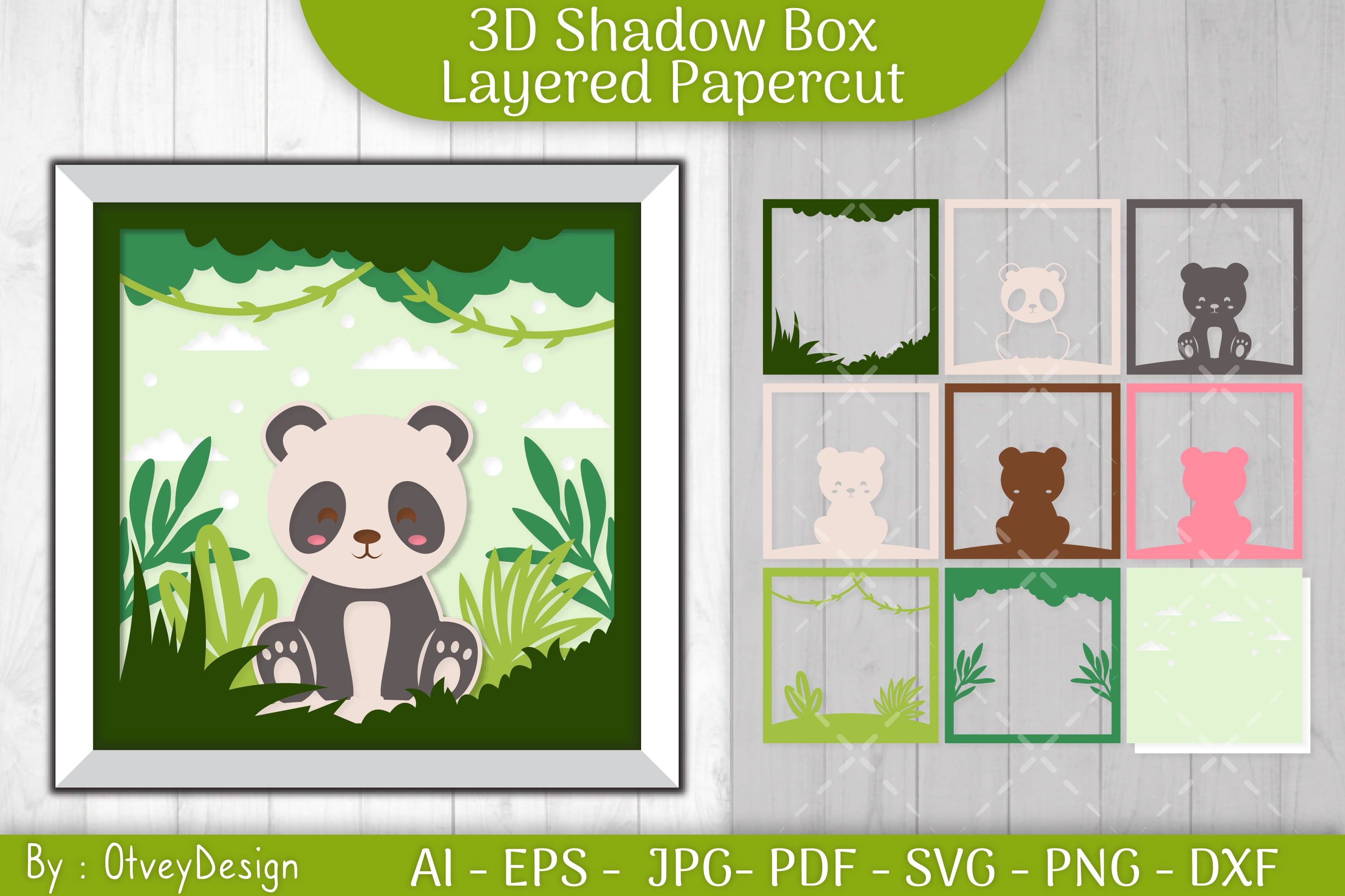 Panda Animals Shadow Box Layered Papercut SVG Bundle