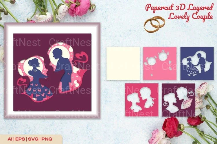 Papercut 3D Layered Lovely Couple Clipart Bundle - CraftNest - Digital Crafting and Art