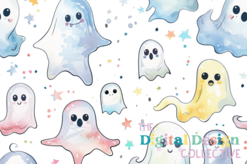 Pastel Halloween Ghosts Pattern - CraftNest - Digital Crafting and Art