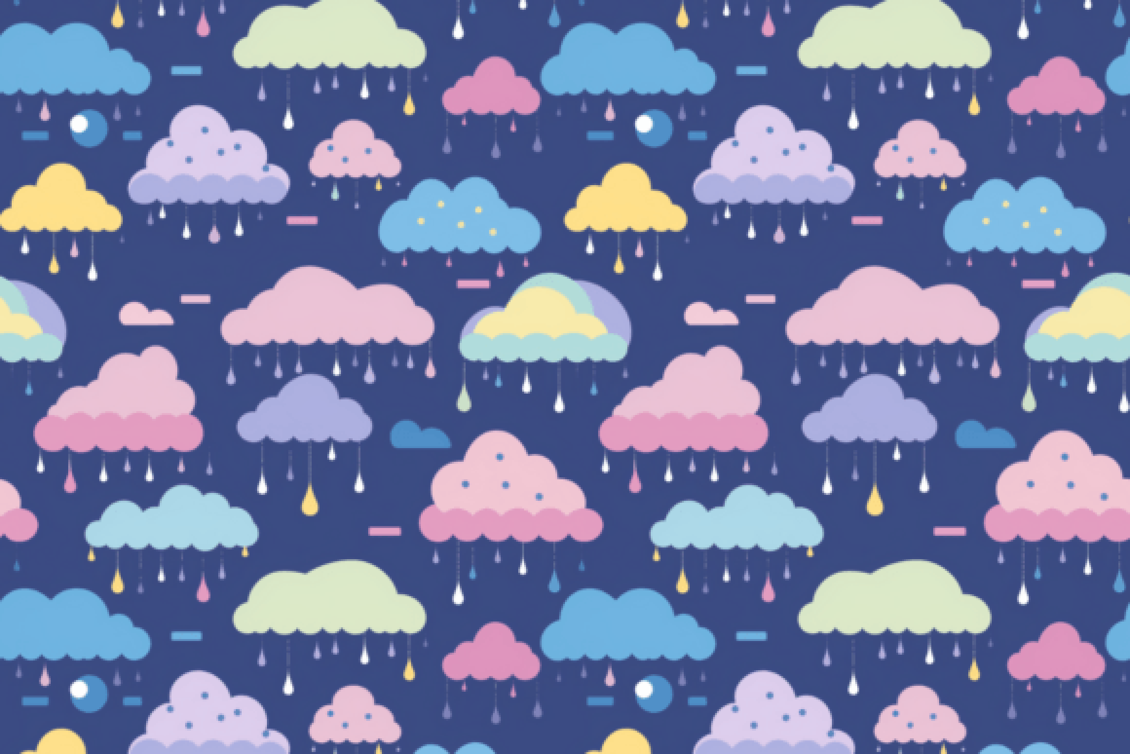 Seamless Pastel Rain Clouds Pattern Digital Paper