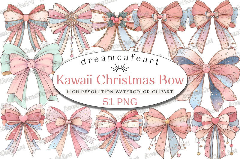 Pastel Kawaii Christmas Bow Clipart Bundle - CraftNest - Digital Crafting and Art