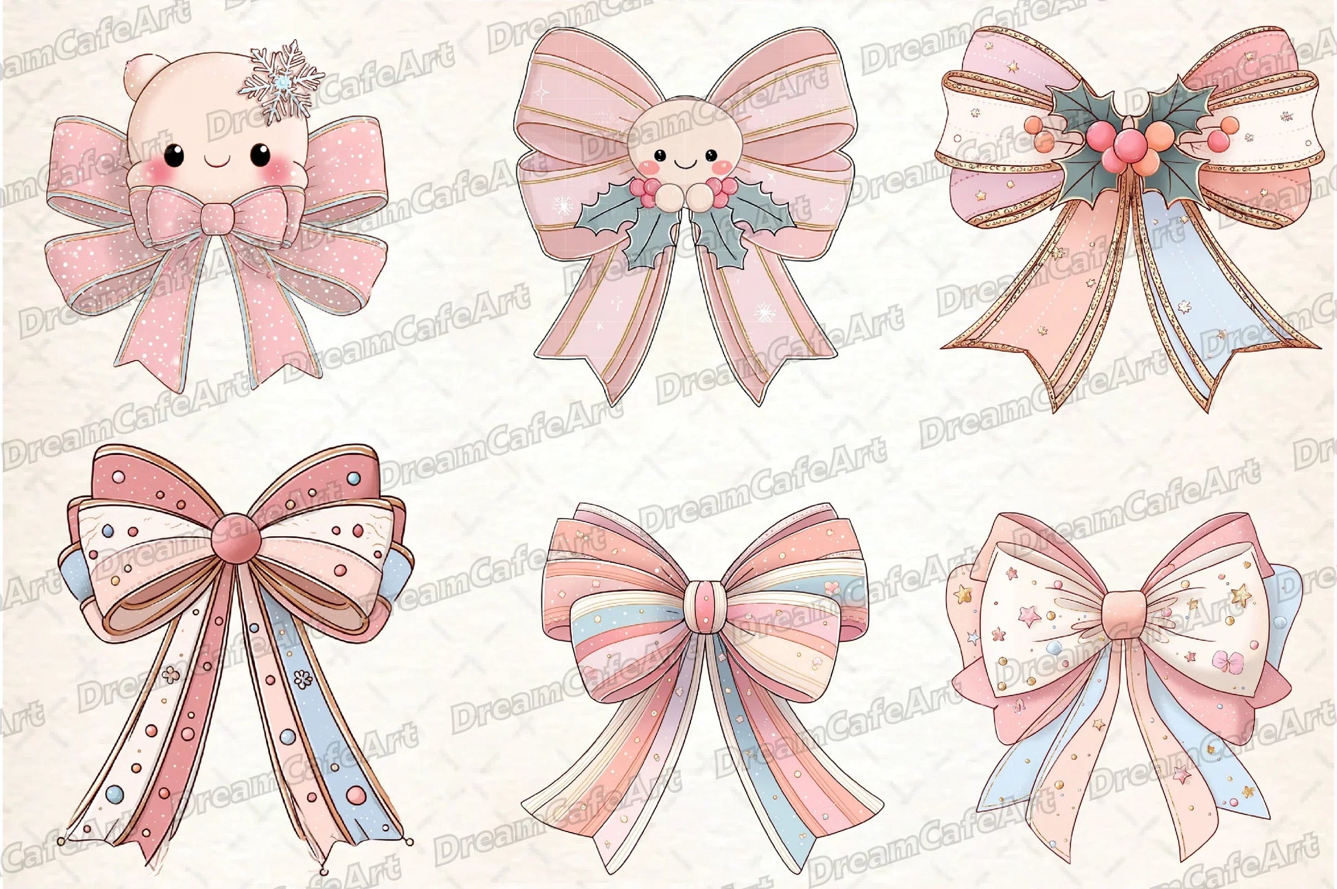 Pastel Kawaii Christmas Bow Clipart Bundle - CraftNest - Digital Crafting and Art