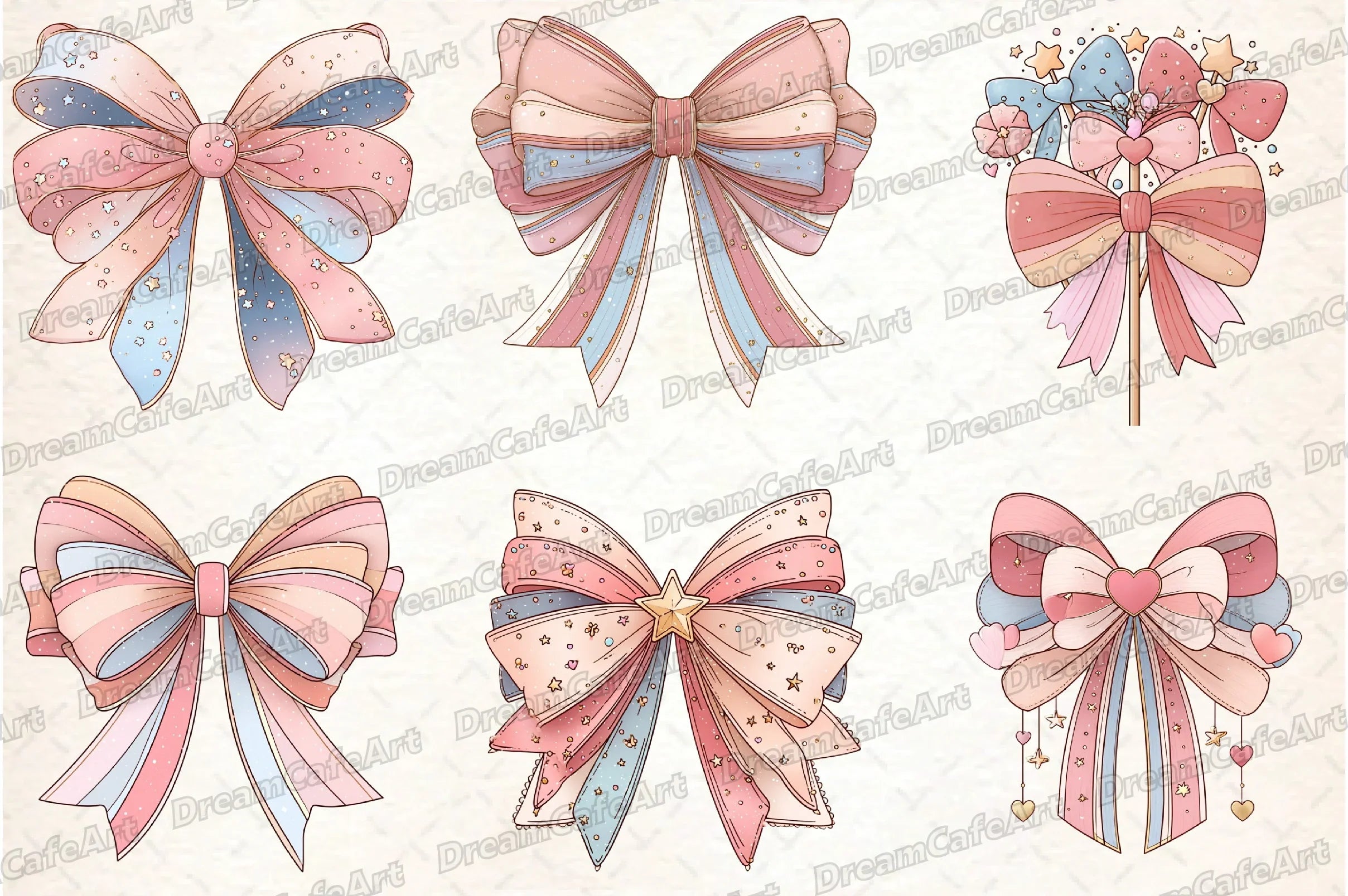 Pastel Kawaii Christmas Bow Clipart Bundle - CraftNest - Digital Crafting and Art