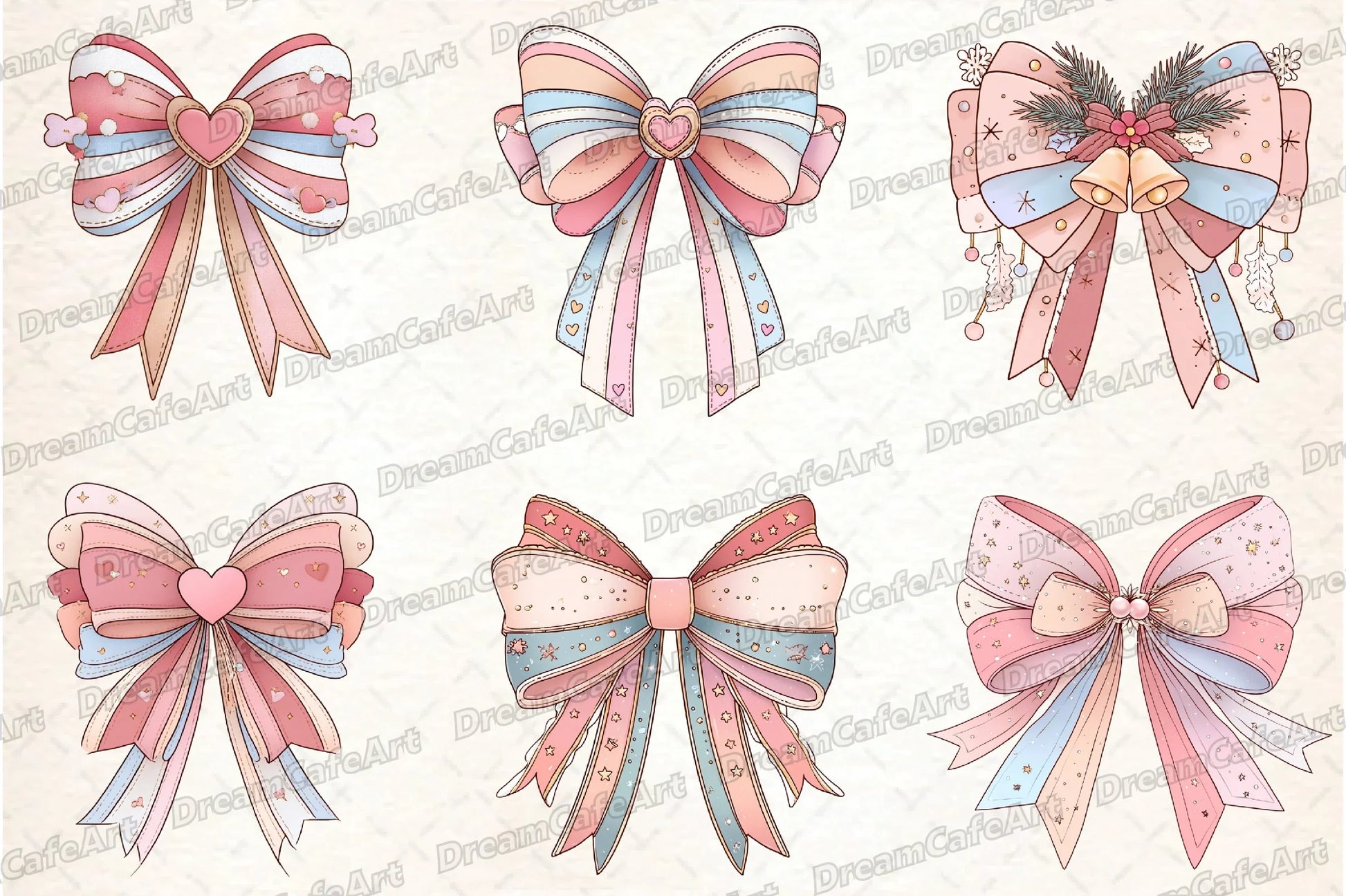 Pastel Kawaii Christmas Bow Clipart Bundle - CraftNest - Digital Crafting and Art