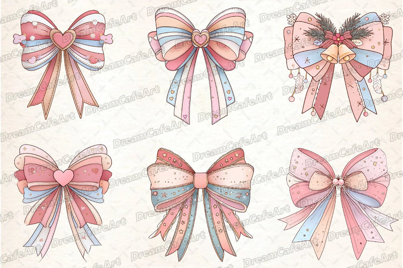Pastel Kawaii Christmas Bow Clipart Bundle - CraftNest - Digital Crafting and Art