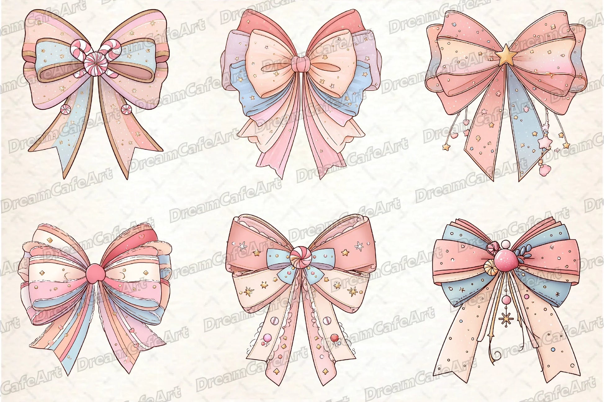 Pastel Kawaii Christmas Bow Clipart Bundle - CraftNest - Digital Crafting and Art