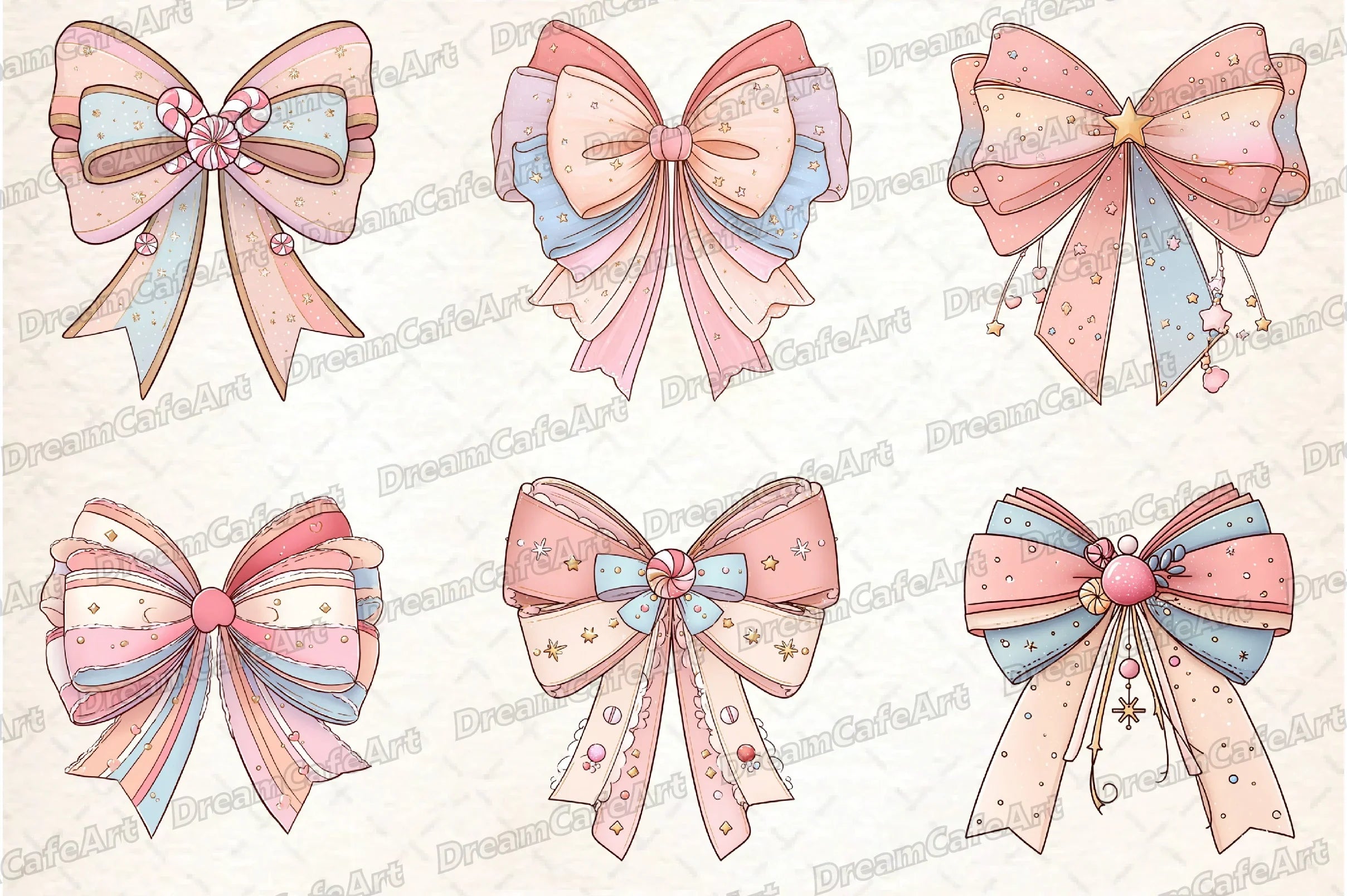 Pastel Kawaii Christmas Bow Clipart Bundle - CraftNest - Digital Crafting and Art