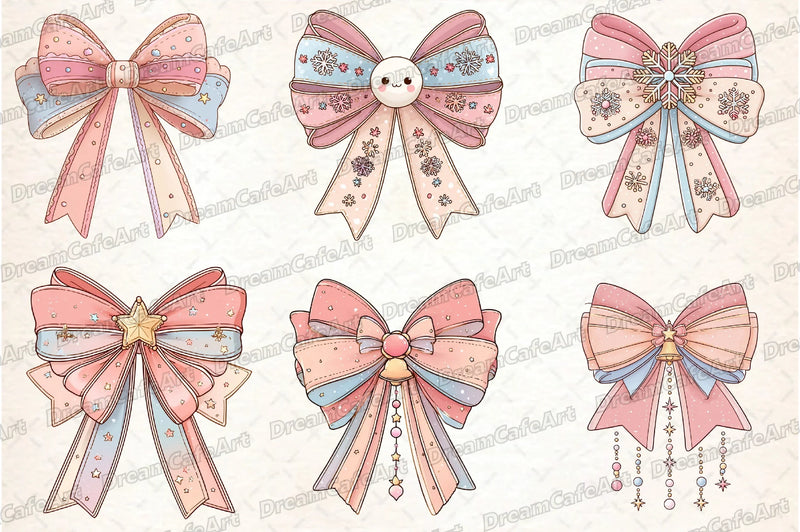 Pastel Kawaii Christmas Bow Clipart Bundle - CraftNest - Digital Crafting and Art