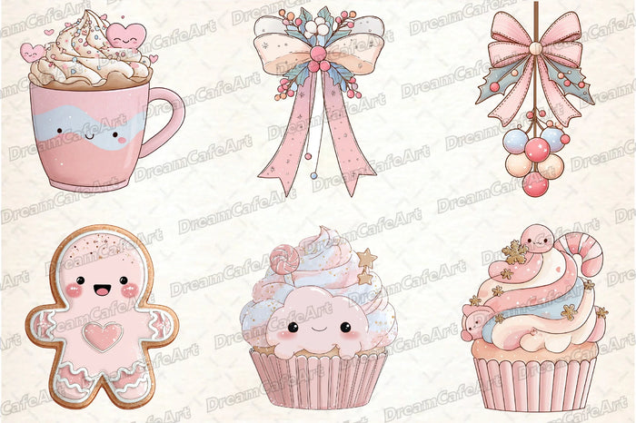 Pastel Kawaii Christmas Clipart Bundle