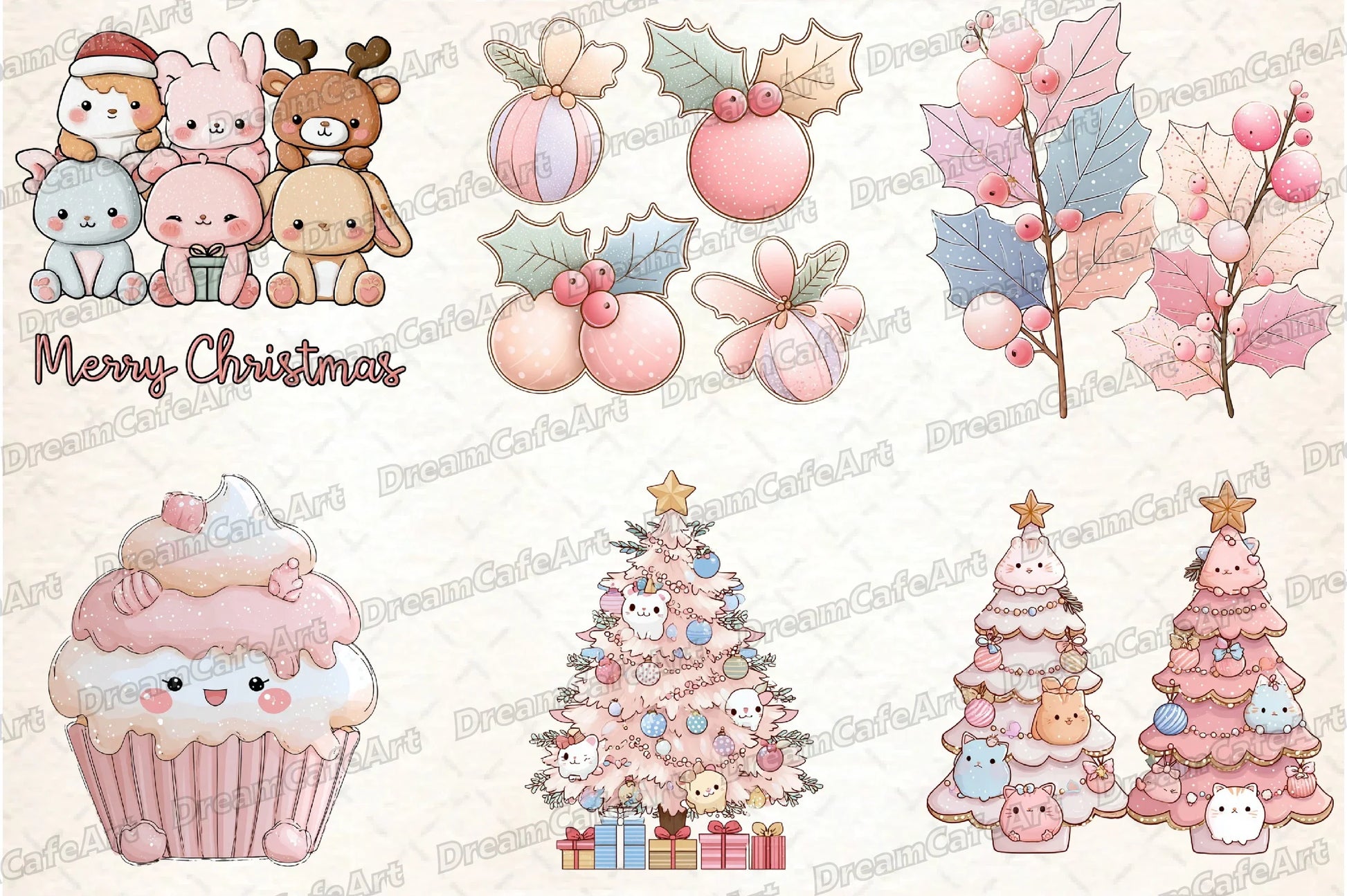 Pastel Kawaii Christmas Clipart Bundle - CraftNest - Digital Crafting and Art