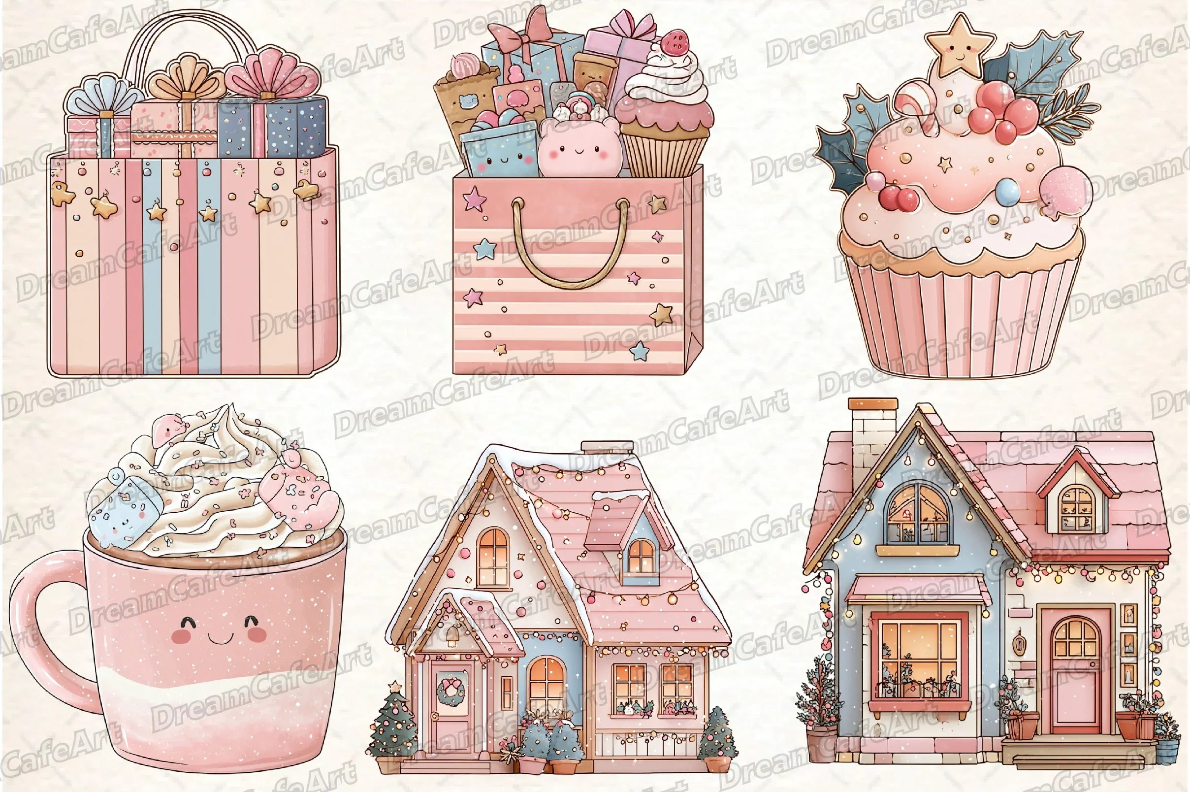 Pastel Kawaii Christmas Clipart Bundle - CraftNest - Digital Crafting and Art