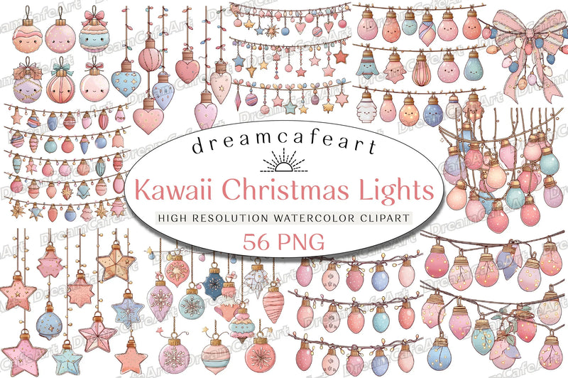 Pastel Kawaii Christmas Lights Clipart Bundle - CraftNest - Digital Crafting and Art