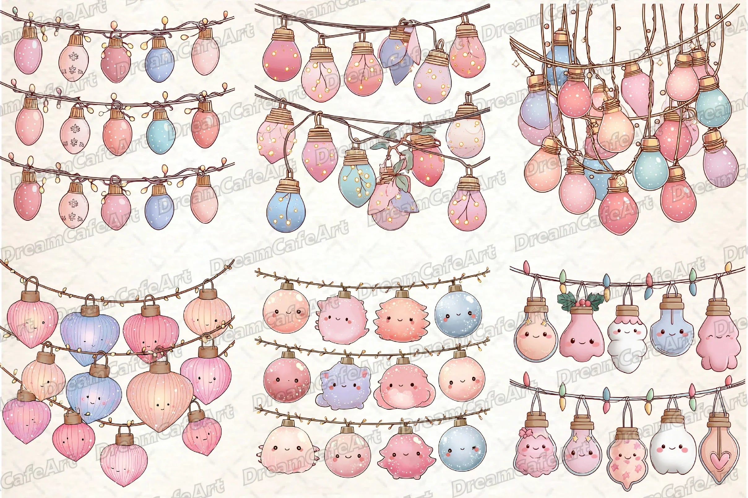 Pastel Kawaii Christmas Lights Clipart Bundle - CraftNest - Digital Crafting and Art