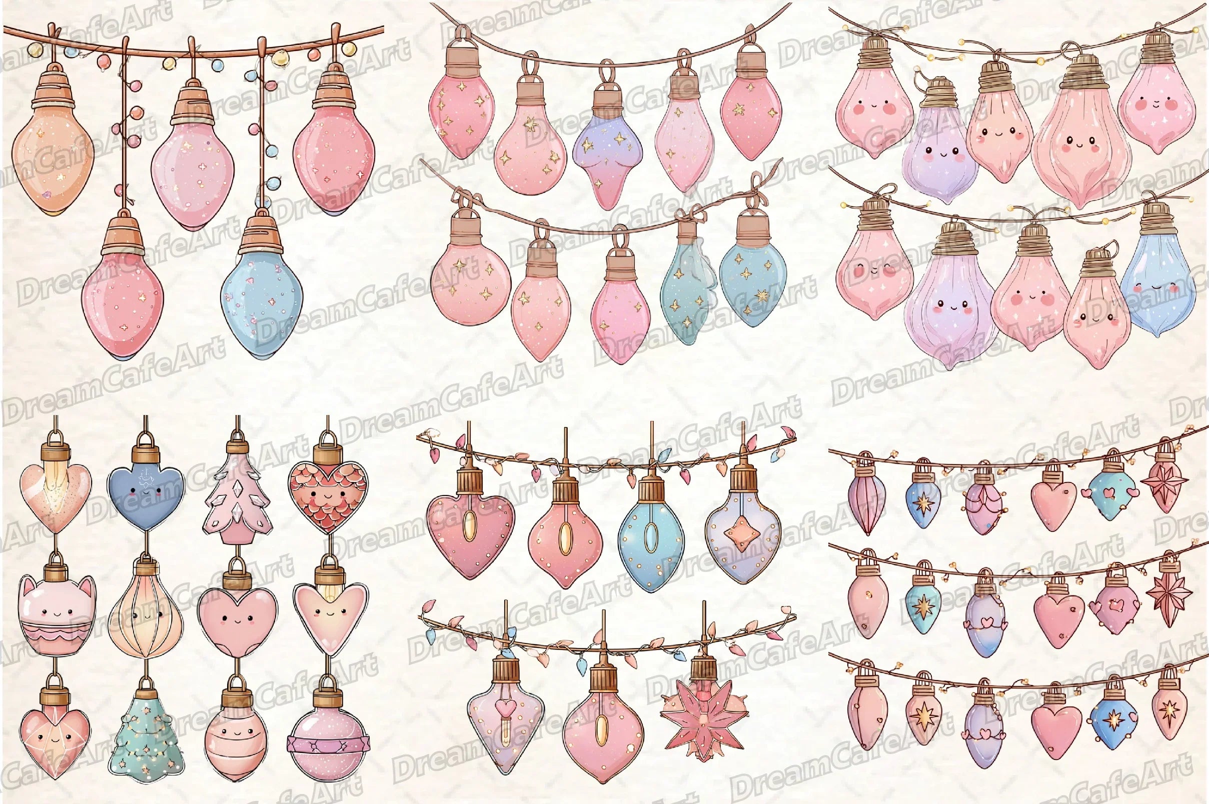 Pastel Kawaii Christmas Lights Clipart Bundle - CraftNest - Digital Crafting and Art
