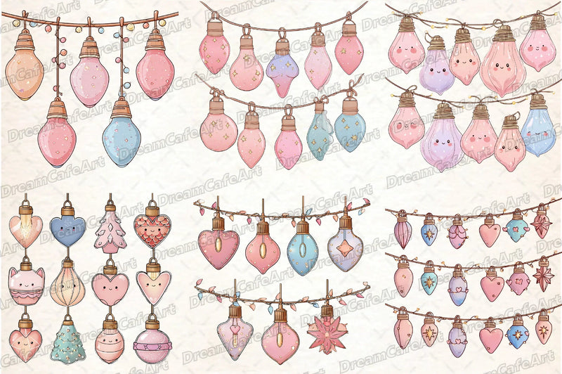 Pastel Kawaii Christmas Lights Clipart Bundle - CraftNest - Digital Crafting and Art