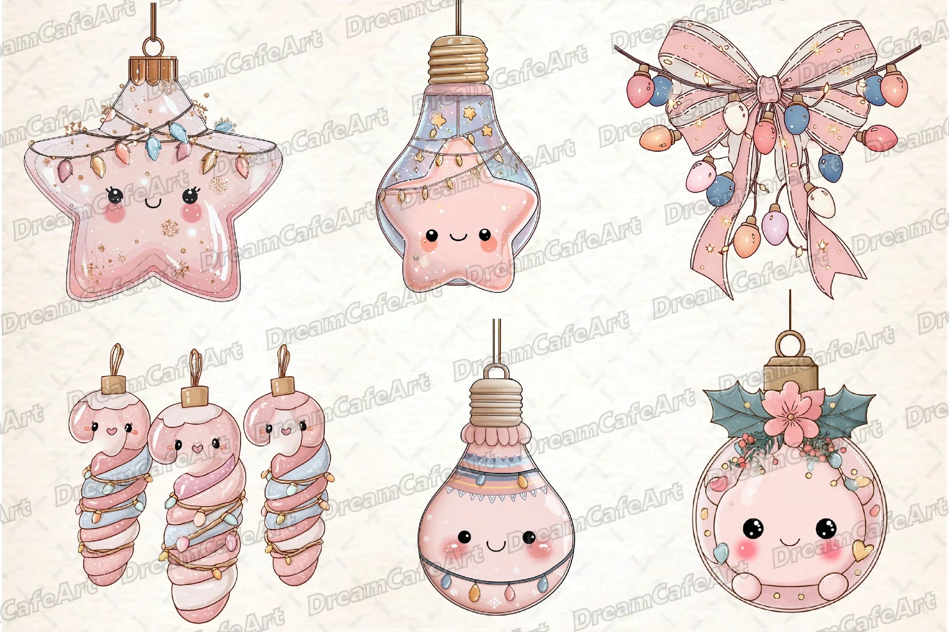Pastel Kawaii Christmas Lights Clipart Bundle - CraftNest - Digital Crafting and Art