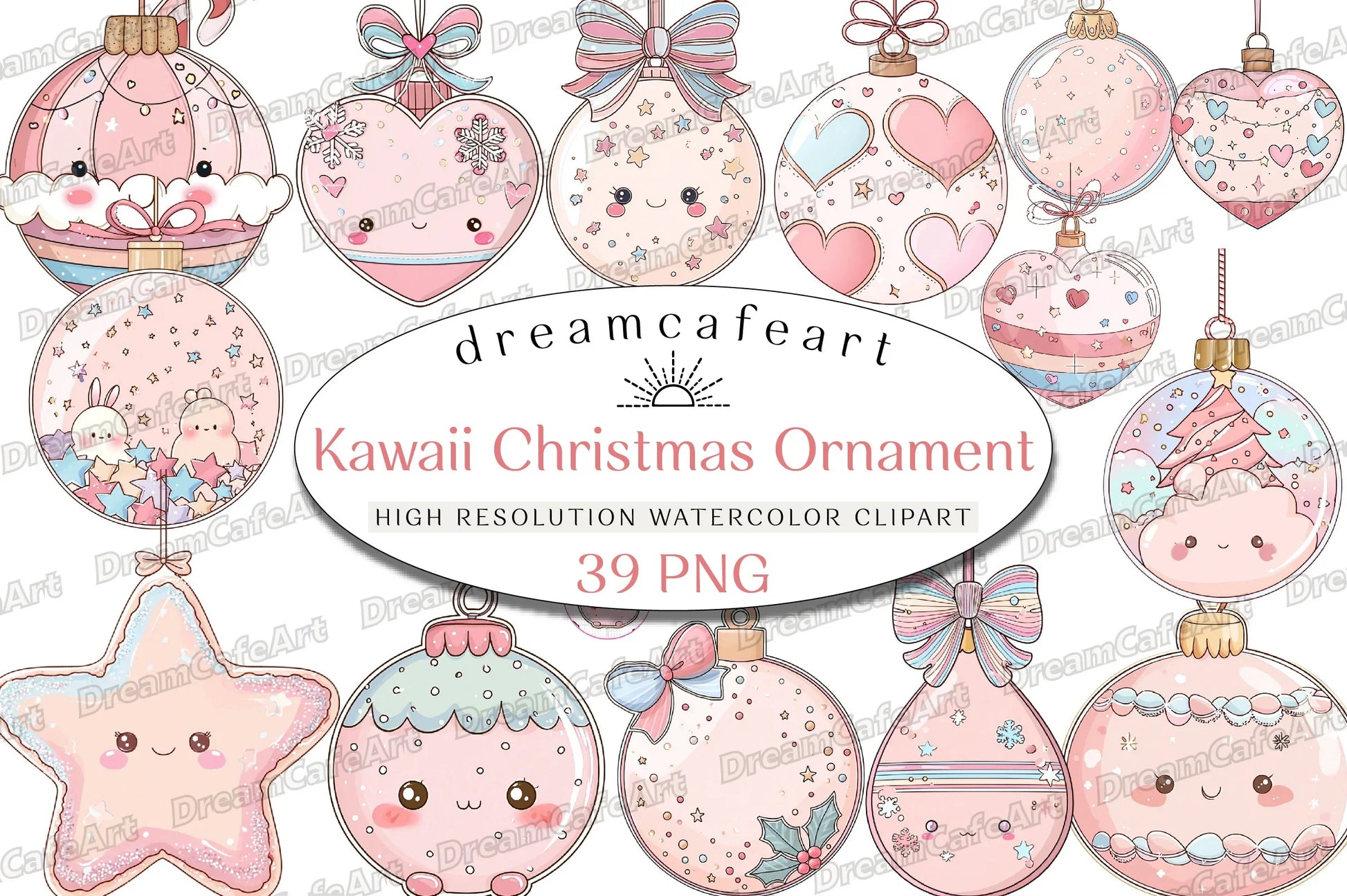 Pastel Kawaii Christmas Ornament Clipart Bundle - CraftNest - Digital Crafting and Art