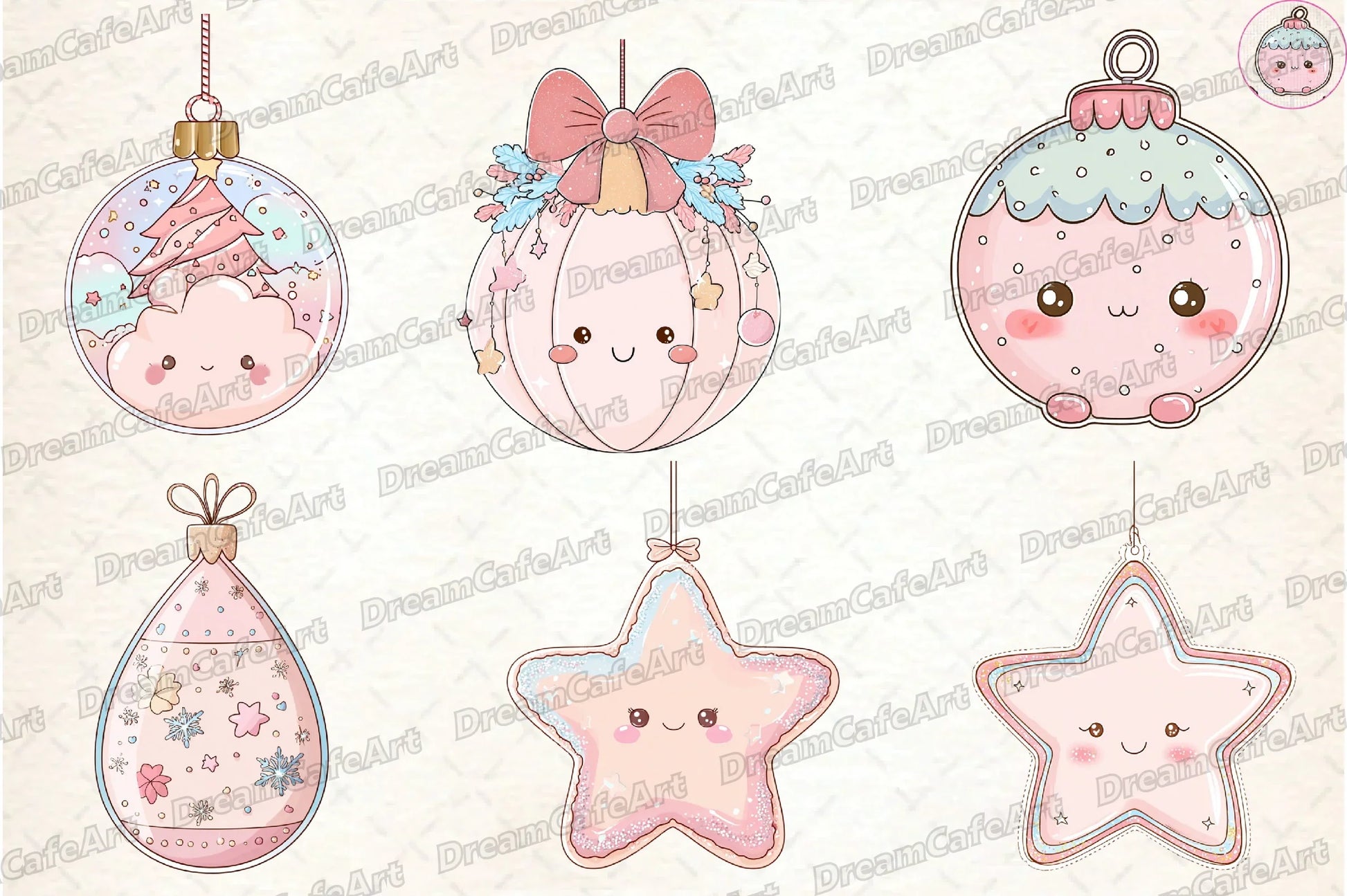 Pastel Kawaii Christmas Ornament Clipart Bundle - CraftNest - Digital Crafting and Art