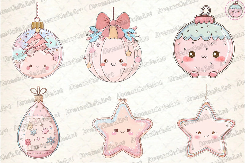 Pastel Kawaii Christmas Ornament Clipart Bundle - CraftNest - Digital Crafting and Art