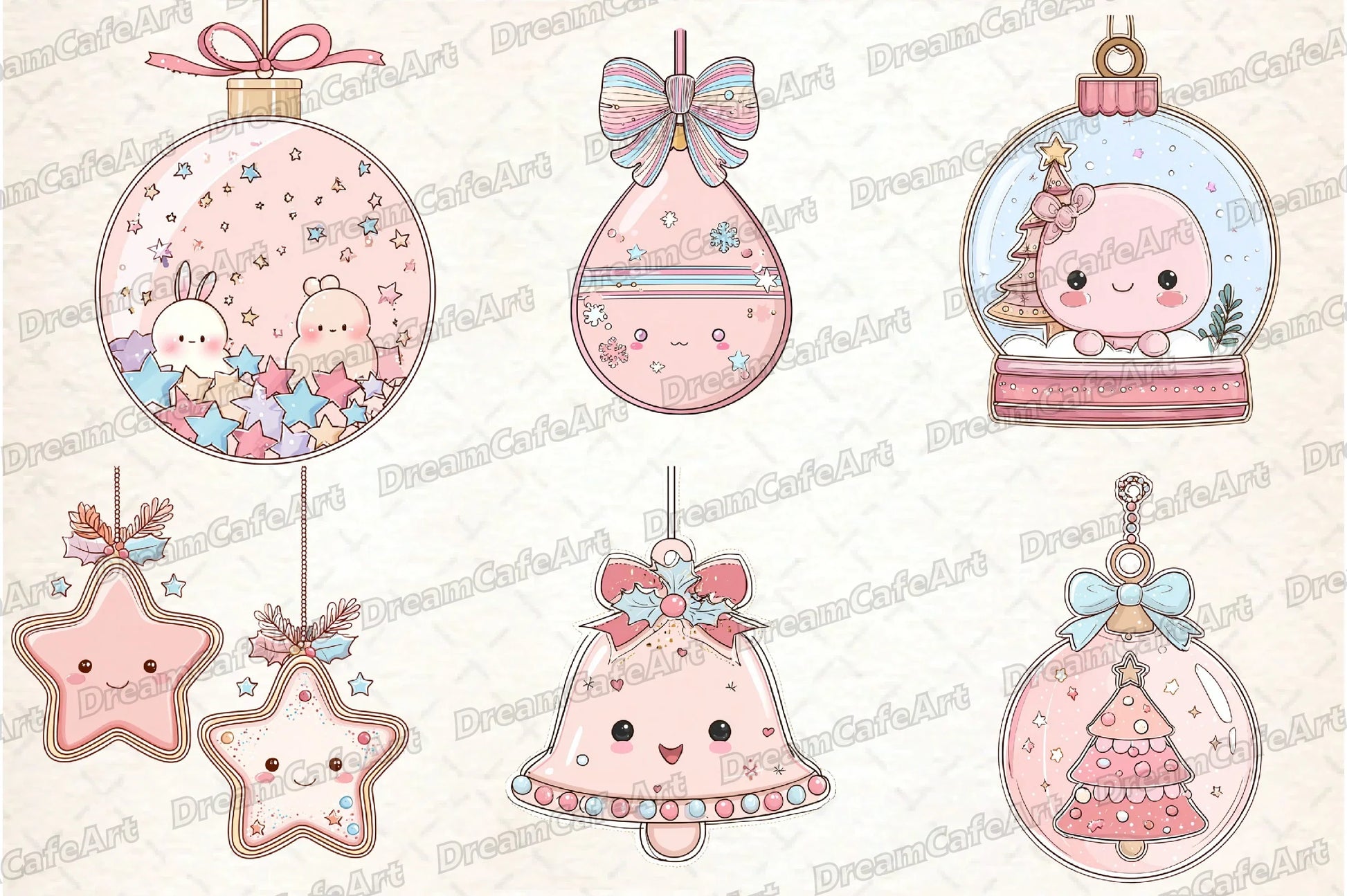 Pastel Kawaii Christmas Ornament Clipart Bundle - CraftNest - Digital Crafting and Art