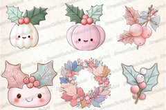 Pastel Kawaii Holly Leaves & Berries Clipart Bundle - CraftNest - Digital Crafting and Art