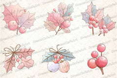 Pastel Kawaii Holly Leaves & Berries Clipart Bundle - CraftNest - Digital Crafting and Art