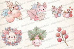 Pastel Kawaii Holly Leaves & Berries Clipart Bundle - CraftNest - Digital Crafting and Art