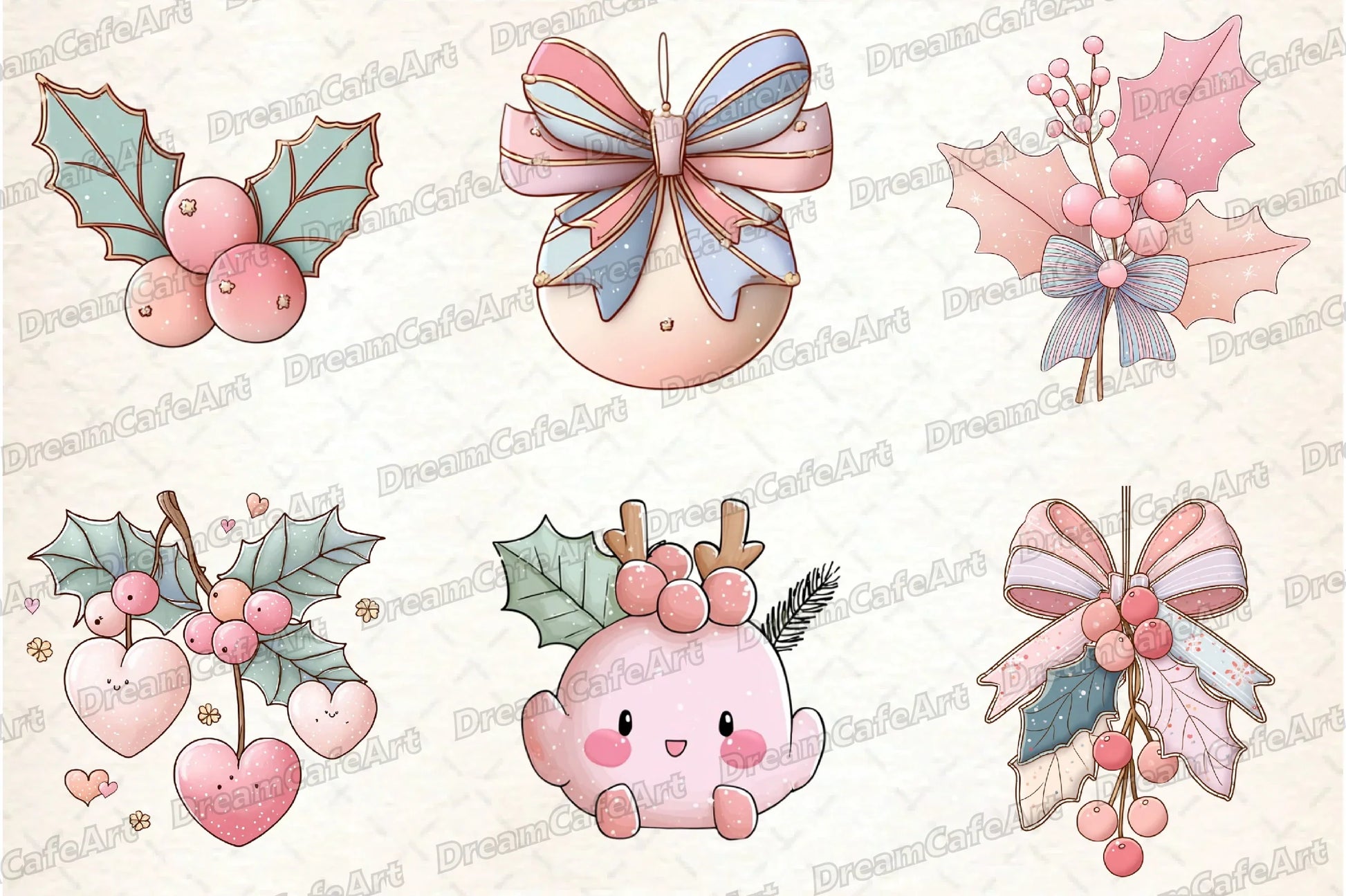 Pastel Kawaii Holly Leaves & Berries Clipart Bundle - CraftNest - Digital Crafting and Art