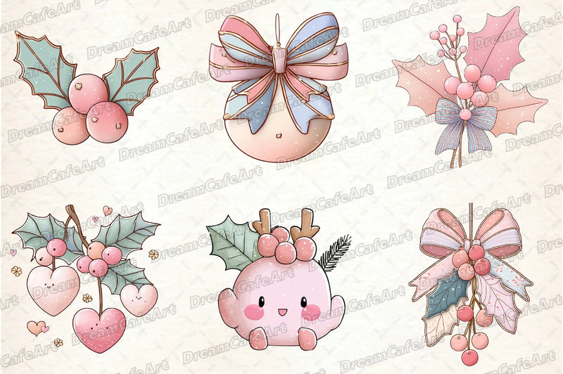 Pastel Kawaii Holly Leaves & Berries Clipart Bundle - CraftNest - Digital Crafting and Art