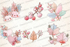 Pastel Kawaii Holly Leaves & Berries Clipart Bundle - CraftNest - Digital Crafting and Art