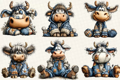 Patchwork Highland Cow Clipart Bundle - CraftNest - Digital Crafting and Art