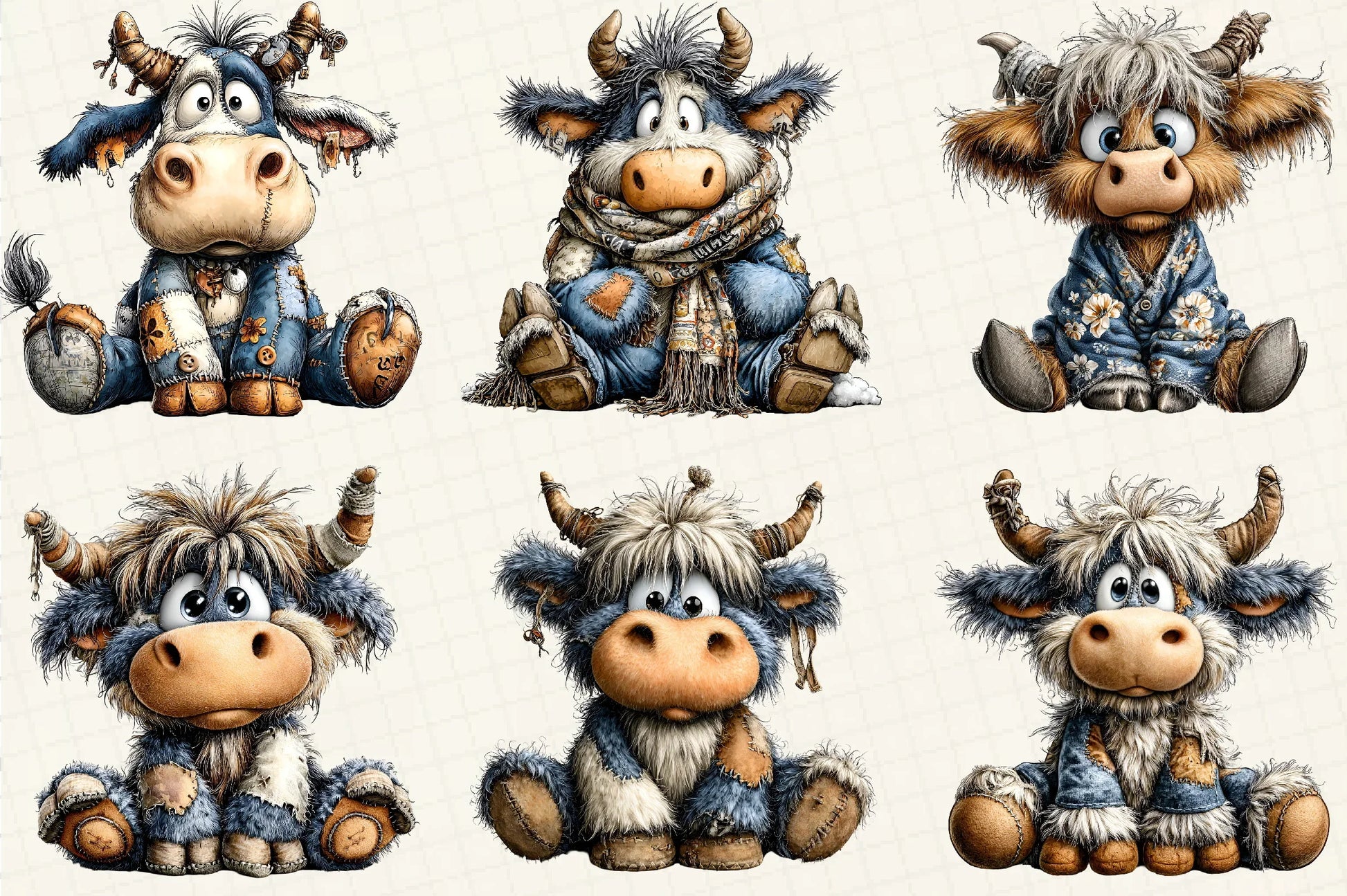 Patchwork Highland Cow Clipart Bundle - CraftNest - Digital Crafting and Art