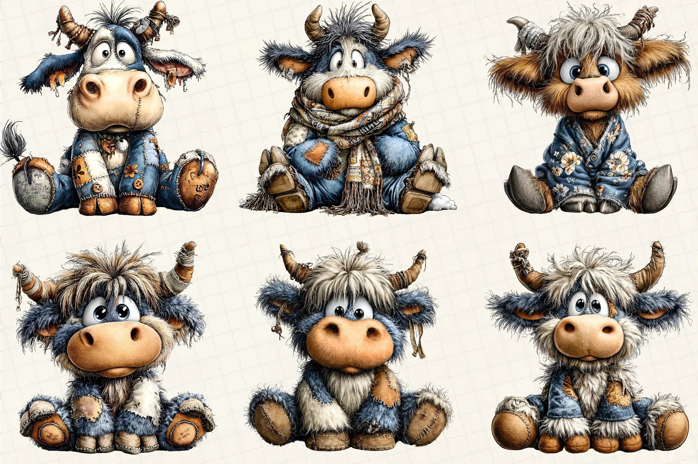 Patchwork Highland Cow Clipart Bundle - CraftNest - Digital Crafting and Art