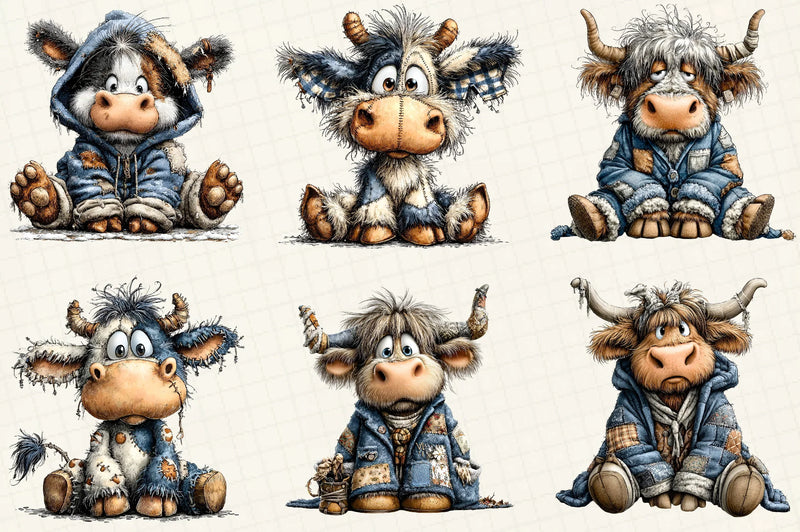 Patchwork Highland Cow Clipart Bundle - CraftNest - Digital Crafting and Art