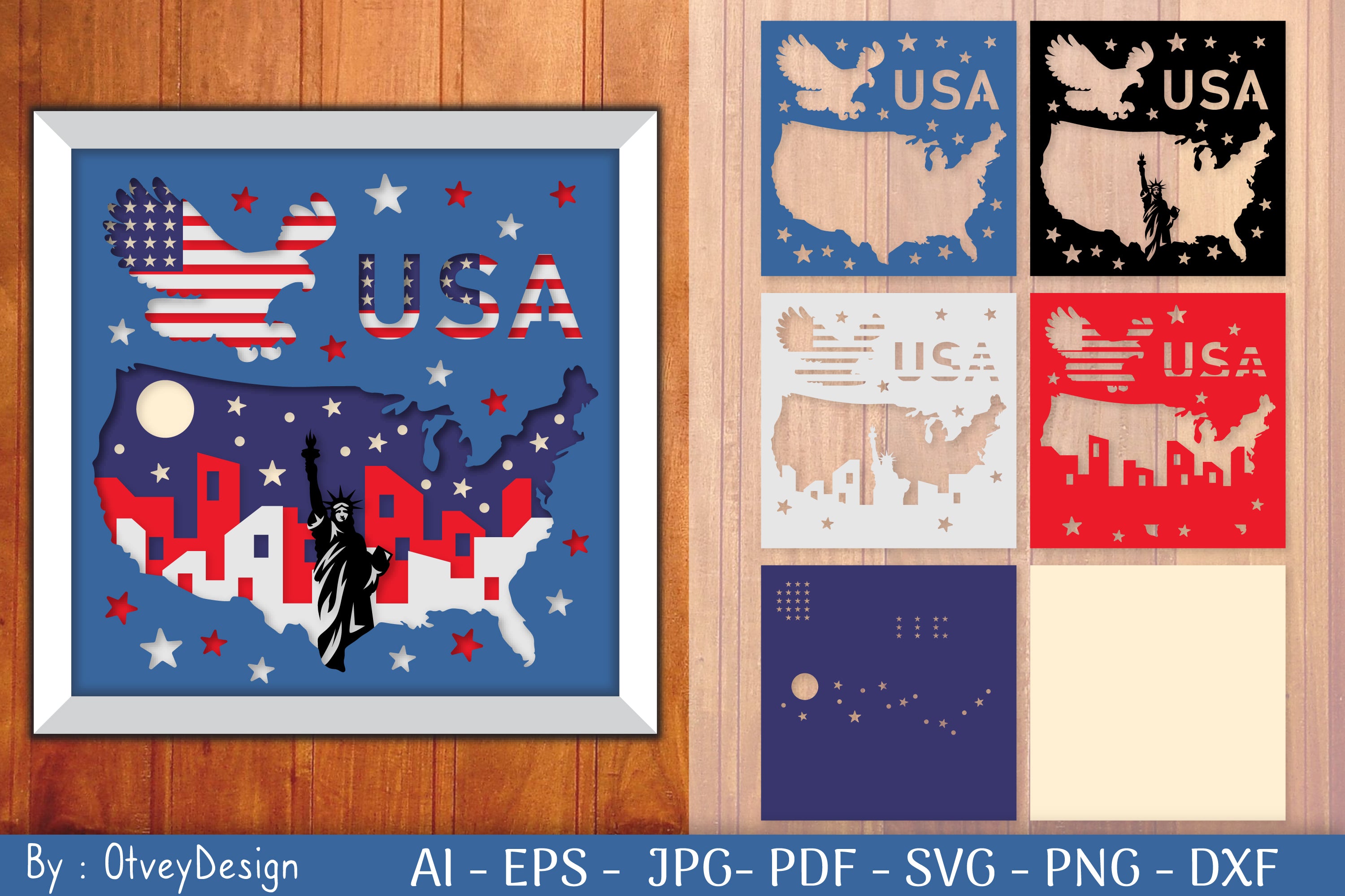Patriotic Shadow Box USA 3D Layered SVG Bundle