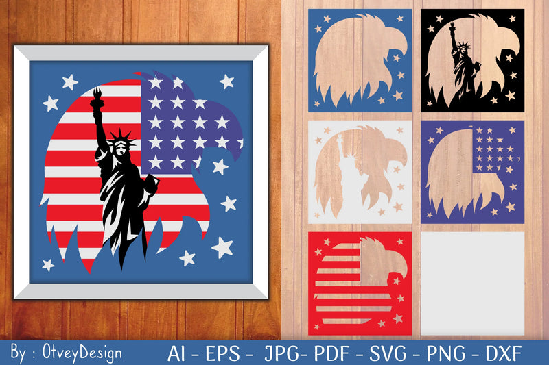 Patriotic Statue of Liberty Shadow Box SVG Bundle USA - CraftNest - Digital Crafting and Art