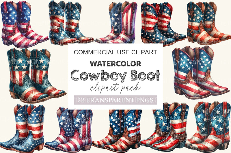 Patriotic 4th Of July Cowboy Boot Clipart Bundle - CraftNest - Digital Crafting and Art
